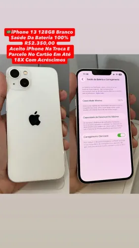 iPhone 13 128GB Branco - Saúde Da Bateria 100% (Usado)