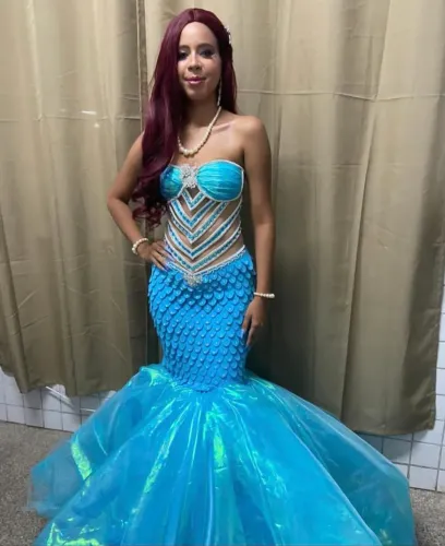 Vestido fantasia sereia Ariel azul turquesa