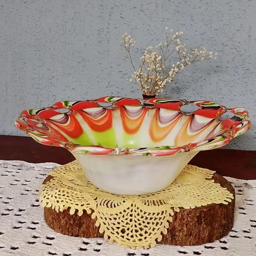 Lindíssima Fruteira Centro de Mesa Vidro Artístico MURANO Brasileiro anos 70 - RARA-