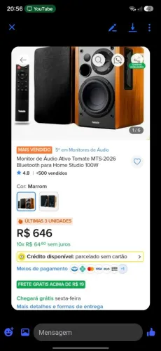 Monitor de Áudio Ativo Tomate MTS-2026