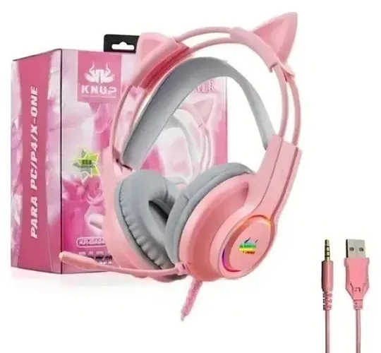 Fone Gamer Gatinha Knup KP-GA04 RGB