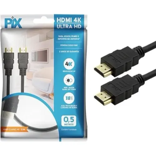 PIX Cabo Hdmi 2.0 4K Hdr 19P 0.5M Pix Gold, Preto - IG