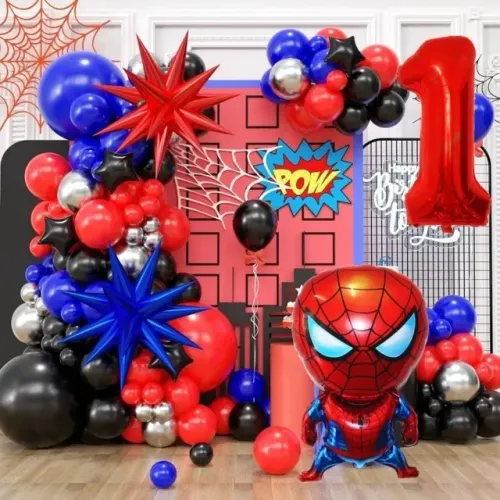 Kit 95 pcs decoração temática aniversario homem aranha
