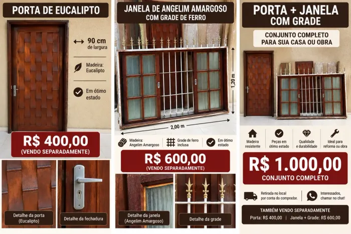 Porta de Eucalipto + Janela de Angelim com Grade