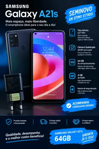 Samsung Galaxy A21s 64GB Seminovo em Ótimo Estado