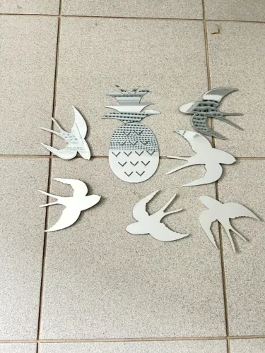Espelhos Decorativos (Abacaxi e Pássaros)