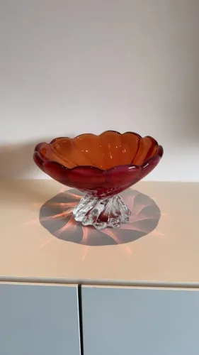 Centro de Mesa em Cristal Estilo Murano - Degradê Âmbar e Rubi