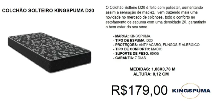 Colchão D20 -compre hoje e receba em até 72 horas 