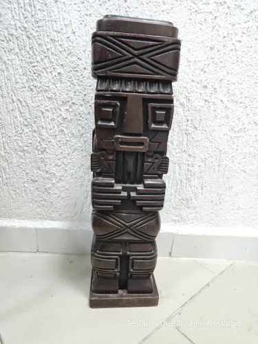Totem em Madeira Nobre com Figura Asteca 60 cm 
