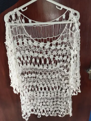 Saída de Praia em Crochê Off-White - Estilo Boho
