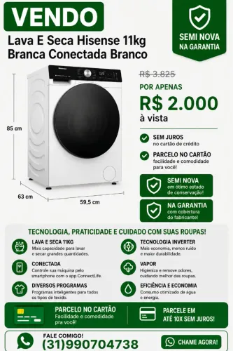 Máquina de lavar, 11 kg, Lava e Seca