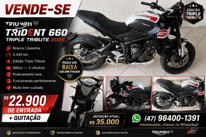 ? TRIUMPH TRIDENT 660 TRIPLE TRIBUTE 2025 | APENAS 5.445 KM | PRATICAMENTE NOVA ?