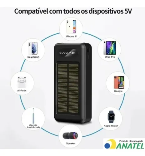 Carregador portátil 10.000mah Energia Solar Led 4 saídas it blue (Jk Eletrônicos)