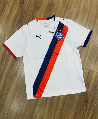 Camisa Time do EC Bahia - branca listra azul e vermelha
