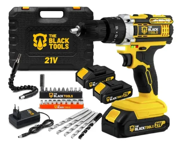 Parafusadeira Furadeira De Impacto The Black Tools Profissional TB-21PX 2 Baterias Com Mal