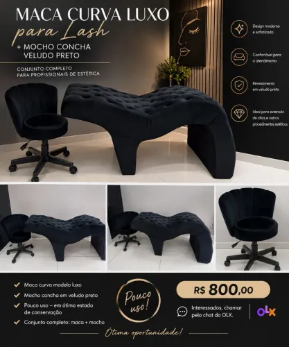 Maca curva luxo para Lash cílios + mocho concha veludo preto (pouco uso)
