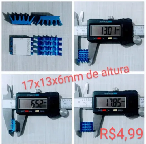 Micro Dissipadores Alumínio Puro Anodizado c/ Adesivo Térmico  A partir R$3,99