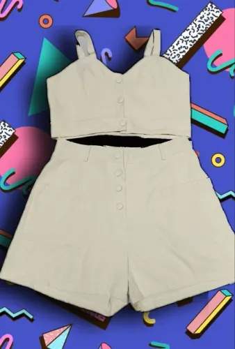 Conjunto alfaiataria cropped e bermuda