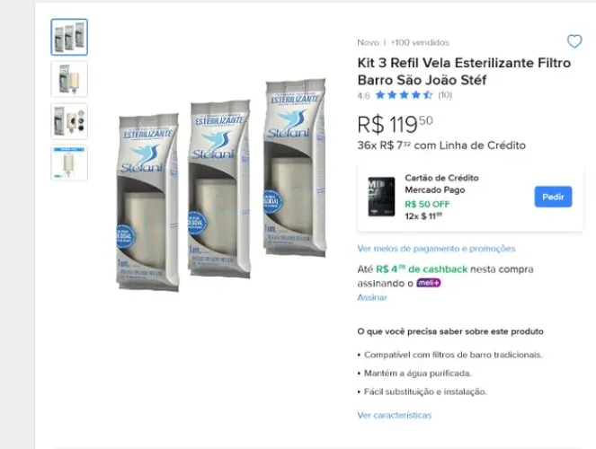 (PROMOÇÃO) Filtro de agua Kit 3 Refil Vela Esterilizante Filtro Barro São João Stéf