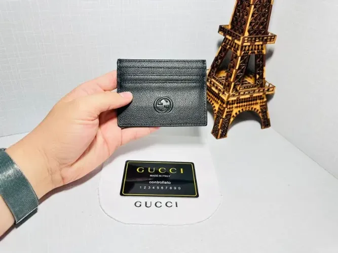PORTA CARTÃO MASCULINO SLIM FIT PREMIUM GUCCI GG MARMONT LANÇAMENTO COURO LEGITIMO