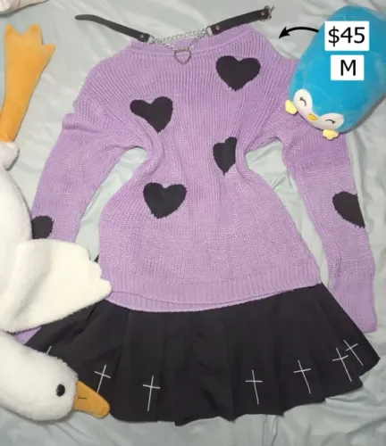 Blusa/Suéter malha, roxo com corações