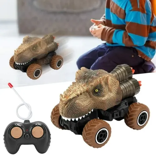 Carrinho com controle remoto e simulação animal de Dinossauro
