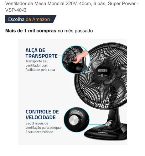 Ventilador de Mesa Mondial 220V Super Power