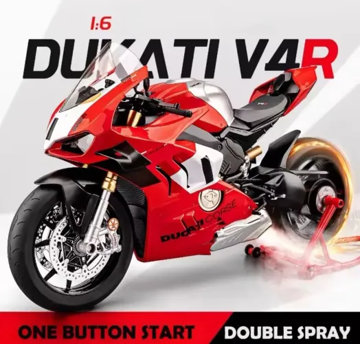 Miniatura gigante 1:6 moto real ducati panigale v4r linda die cast liga escape fumaça som 