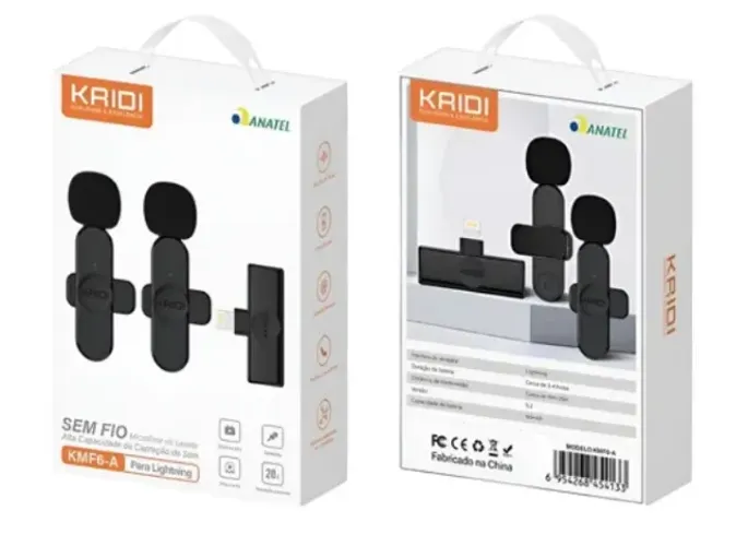 Microfone Lapela Duplo P/ I-Phone Kaidi Kmf6-a Lightning S/fio. Novo, lacrado.