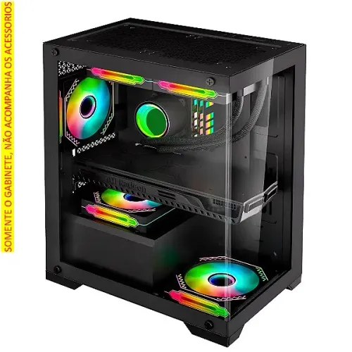 Gabinete Gamer Tipo Mini Aquário com Lateral em Vidro, Preto (Sem Fan) - MetalRed M6 
