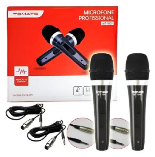 Kit 2 Microfones Tomate P/ Karaoke Profissional + Cabos Mt-1003. Lacrado.