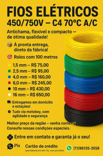 Cabos elétricos flexível antichamas certificado pelo Inmetro rolos 100mts