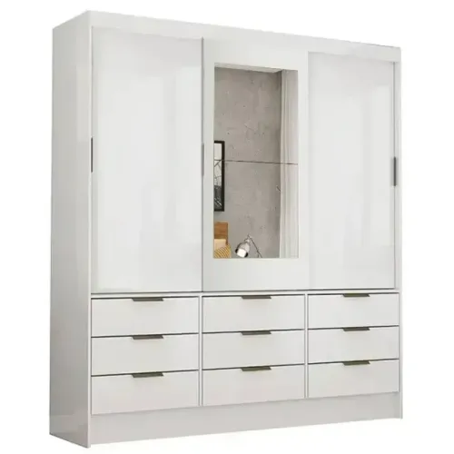 Guarda Roupa Sevilha 3Pts 9Gvs com Espelho Branco Carioca - Entrega Rápida! 