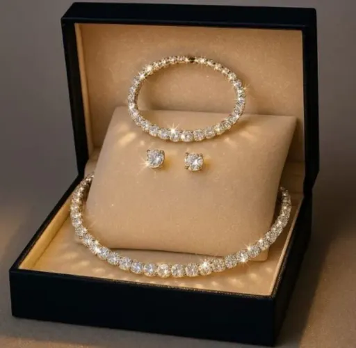 Conjunto de Riviera colar, pulseira e brincos com pedras brilhantes