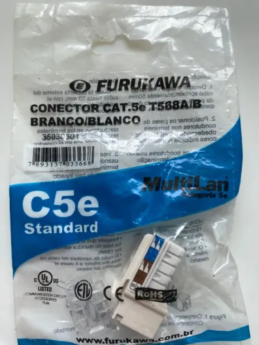 Conector RJ45 CAT.5e Furukawa Branco, placas p/ Keystone e outros