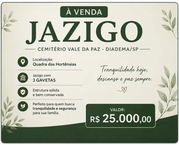 Repasse de Jazigo ÁREA NOBRE Cem. Vale da Paz