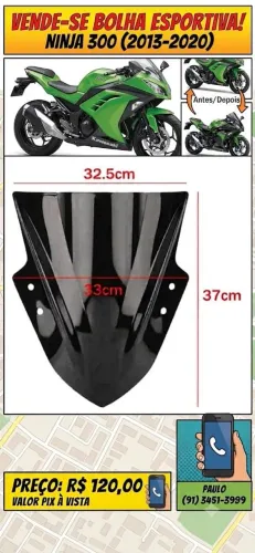 Bolha esportiva full Kawasaki Ninja 300 2013 a 2020