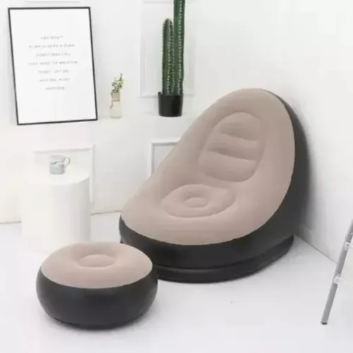 Poltrona Inflável Ultra Lounge Com Pufe Sofá Preguiçoso Cor Marrom