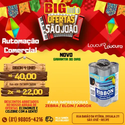 Kit Com 4 Rolos De Ribbon Cera 110x74m P/ Impressora Térmica