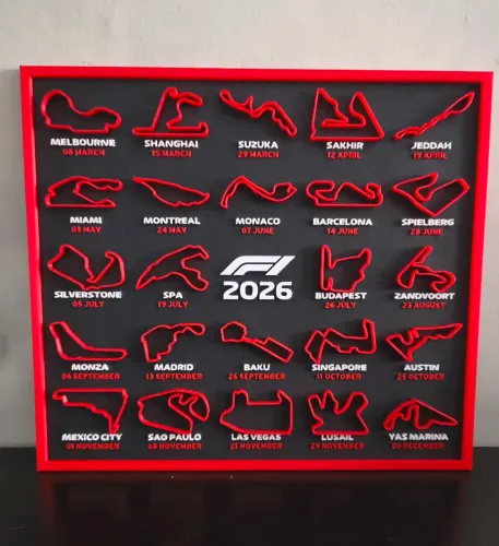 Placa Decorativa Fómula 1 Circuito 2026 - Impressão 3D