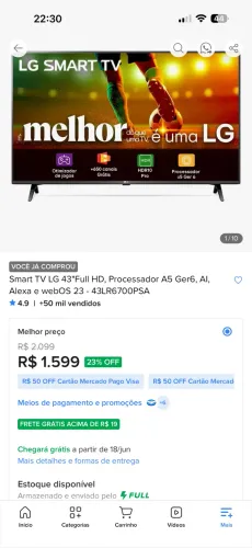 Vendo  SmarTV LG 43 polegadas com 8 meses de uso, e nota fiscal. 