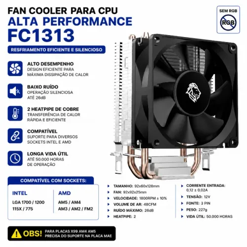 Air Cooler Fan Gamer Hayom FC1313 92mm Alta Performance Preto