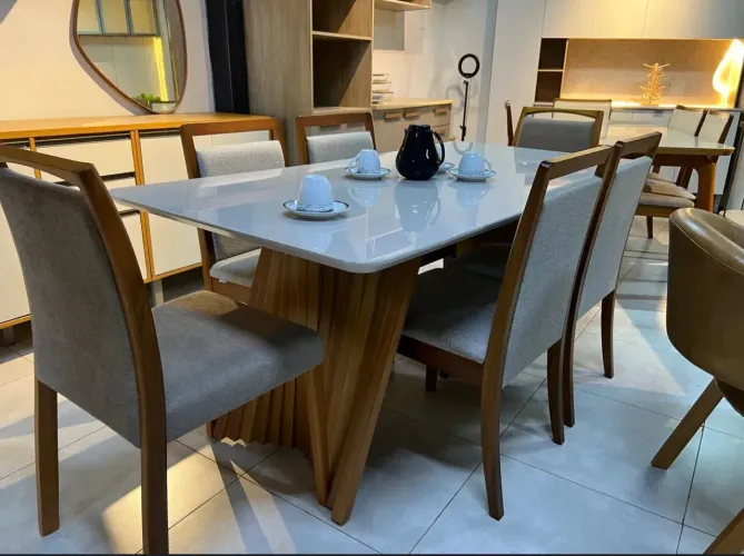 MESA DE JANTAR 100% MADEIRA COM 6 CADEIRAS - LARGURA 1.80Cm