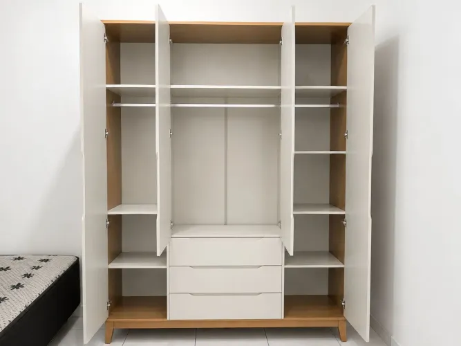 Guarda-Roupa Casal 100% MDF 6 Portas 3 Gavetas - Moderno Branco com Madeira