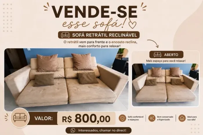 SOFÁ RETRÁTIL RECLINÁVEL CONSERVADO
