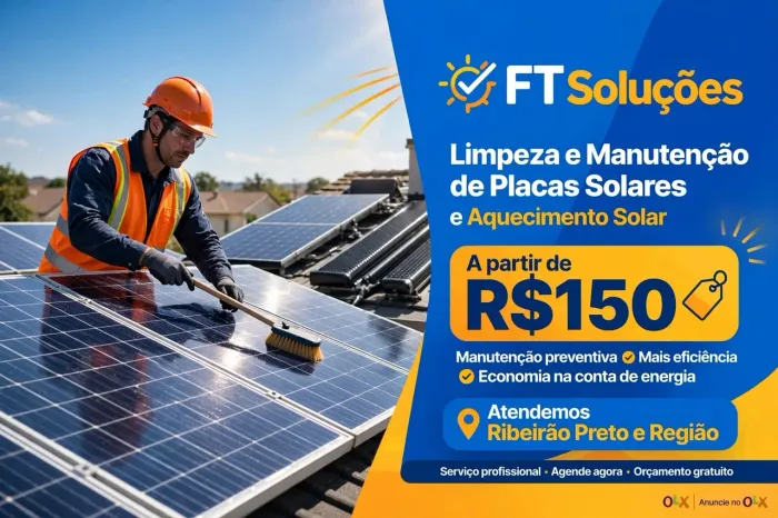 Limpeza de Placa Solar Ribeirão Preto - FT Soluções - A partir de R$150<br><br>