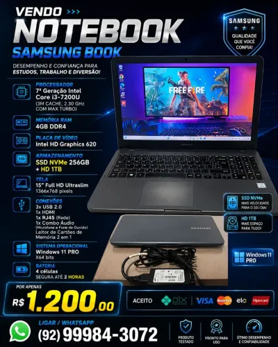 Vendo este Notebook Samsung TOP/ Estudos/ Lojas/ Jogos/ escritório.