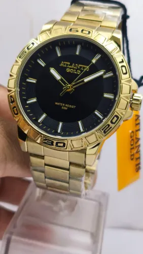 Relogio masculino Atlantis dourado banhado a ouro prova d'água