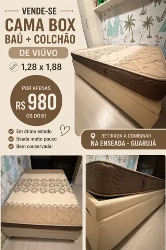 CAMA BOX BAÚ + COLCHÃO VIÚVO