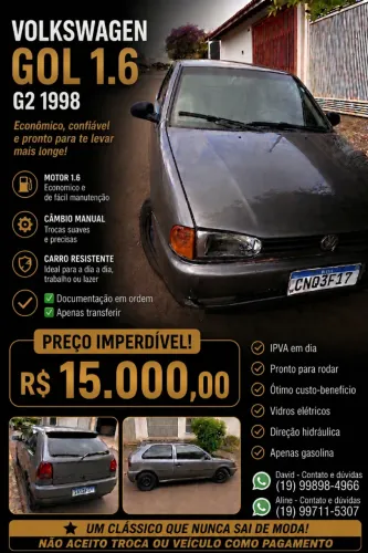 Volkswagen Gol Geração II GL 1.6 8V 85cv Gasolina Mec. 2P 1997